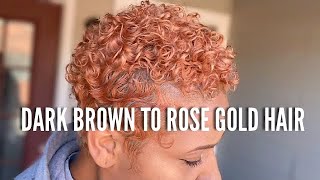 Rose Gold Hair Color from Natural Dark Brown | Pixie Hair Cut on WOC