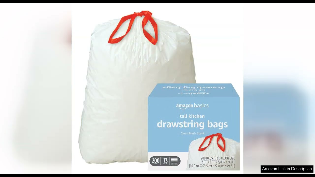 Amazon Basics Tall Kitchen Drawstring Trash Bags, Clean Fresh Scent, 13 Gallon, Review