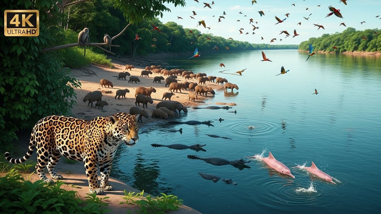 Relaxing Walk in the Amazon: Spotted Jaguar 🐆 | River Bank (4K)