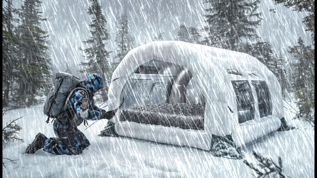 CAMPING IN A WIND THUNDERSTORM AND HEAVY RAIN // Struggling to build a ...