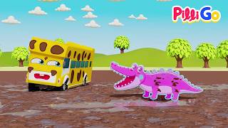 Wheels on the Bus 🚌🌈 | Colors of the Rainbow Song for Kids | Pilli Go | Nursery Rhymes and Kid Songs