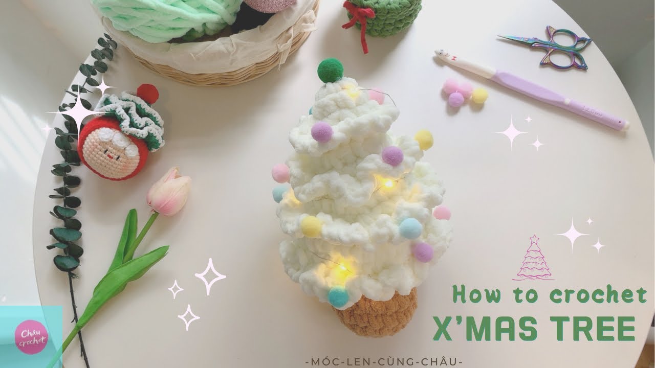 🎄how to crochet X'mas tree| hướng dẫn móc cây thông Noel bằng nhung đũa🎄| ChâuCrochet#110