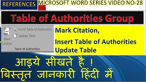 Table of Authorities Group | Reference Tab | Mark Citation | Update table| Microsoft Word |