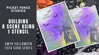 Building a Spooky Scene w 1 Stencil | AmyR Halloween 2024 Card Series #12