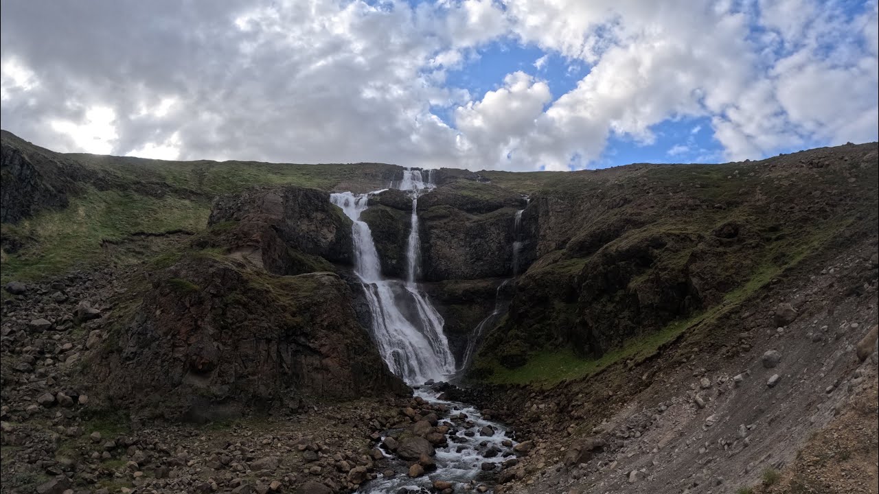 View Of Stuðlafoss Waterfall, - Rjúkandi Waterfall Hofteigur, Iceland — Stuðlafoss — video poster