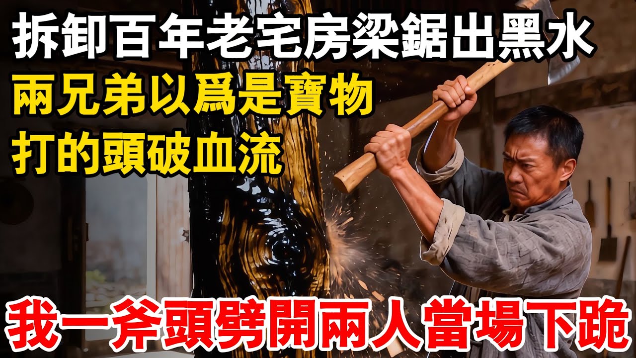 拆卸百年老宅房梁鋸出黑水，兩兄弟以爲是寶物，打的頭破血流，我一斧頭劈開兩人當場下跪
