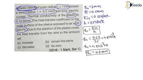 Numerical GATE 2016: Critical Radius of Insulation | Conduction | GATE ME Heat Transfer