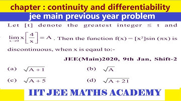 continuity and differentiability jee main 2020 9 january shift 2 by rs sir