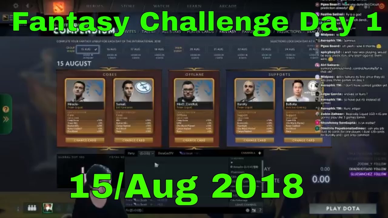 Dota 2 Ti8 Fantasy Challenge Group Stage Day 1