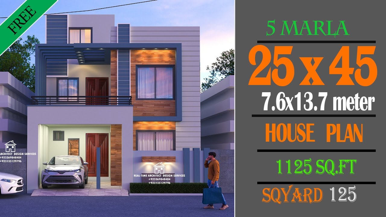 25x45 house plan 3d 5 marla house design 25x45 house map 125 Sq