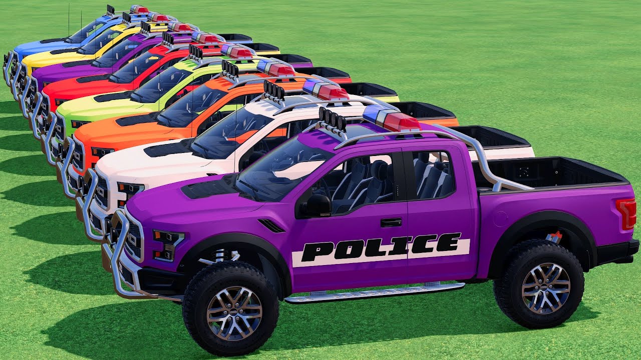 TRANSPORTING ALL POLICE CARS and AMBULANCE EMERGENCY VEHICLES WITH MERCEDES POLICE TRAIN ! #10 FS22