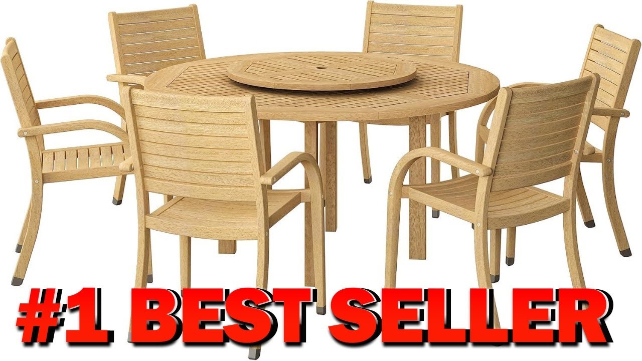 Обеденный комплект Amazonia Powell из 7 предметов, деревянный, с круглым столом из эвкалипта - B0...