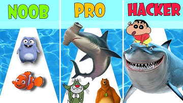 Noob vs Pro vs Hacker in Crowd Fish 3d | Shinchan , Jack , Bhalu and Bulbule plays Crowd Fish 3d