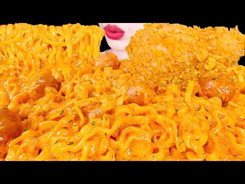 ASMR MUKBANG｜CHEESY CARBO FIRE NOODLE FRIED CHICKEN ICE CREAM 꾸덕 까르보 불닭볶음면 치킨 아이스크림 EATING SOUNDS 먹방