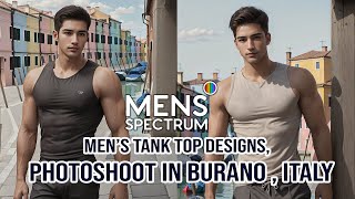 Men's tank top designs,photoshoot in BURANO,ITALY | AI