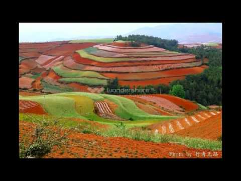 The beauty of the Red terrasovyh fields in China Красота красных террасовых полей в Китае