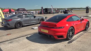 850HP Porsche 992 Turbo S with iPE Exhaust vs 625HP BMW M8 Gran Coupe Competition