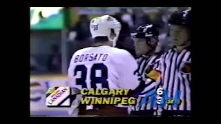 NHL Nov. 1, 1991 Luciano Borsato,WPG v Doug Gilmour,CGY (hit) Winnipeg Jets Calgary Flames