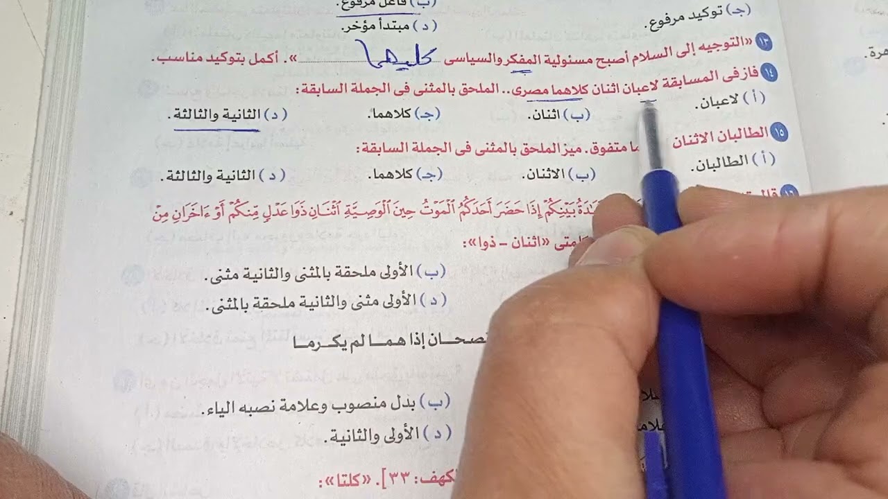 تطبيقات على المثنى وما يلحق به من كتاب التطبيقات والاختبارات الاضواء2023مع أ/عمرو الفيومى