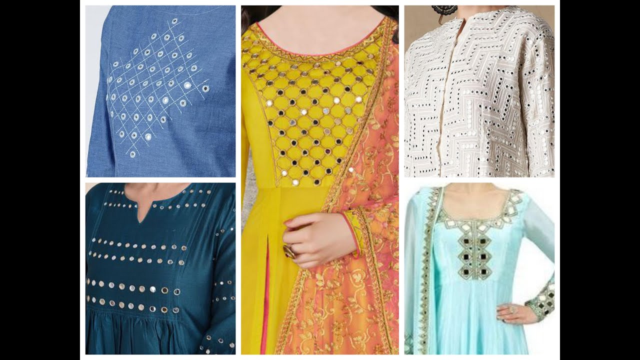 churidar mirror work designs