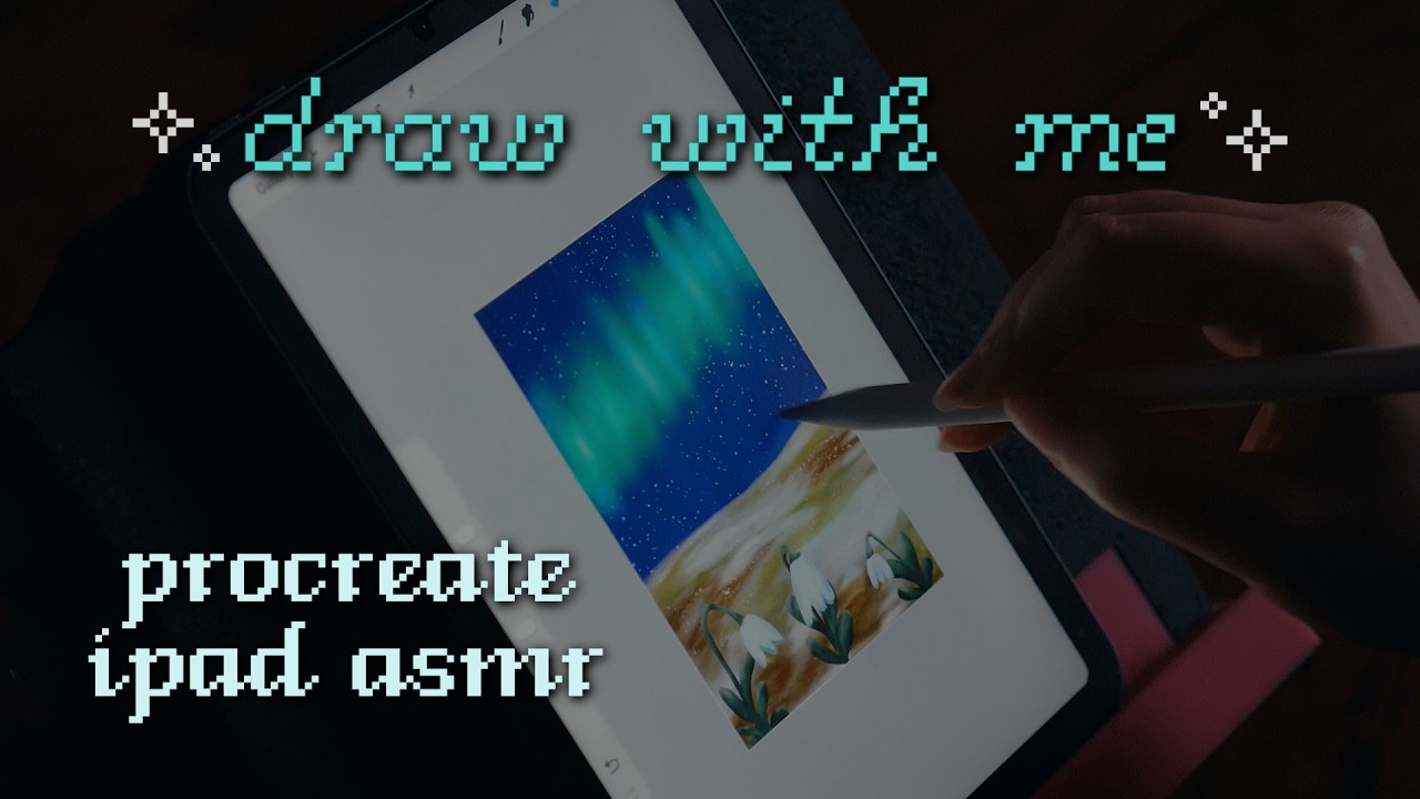 [ ASMR ] drawing a field of snowdrops at night on procreate ❄️🌼 [ ipad, real time, no music ]