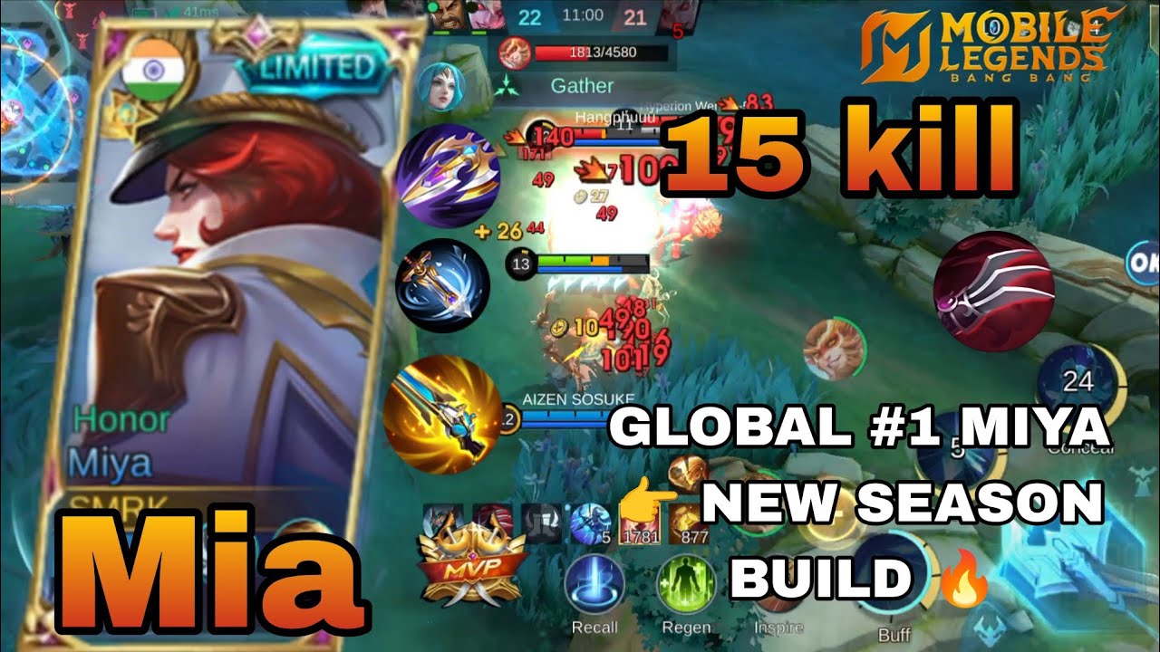 Miya New Season OP Build 💥 | 15 Kills | Top 1 Global Gameplay
