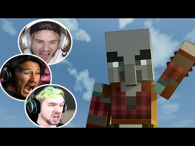 Gamers Reaction to First Seeing a Pillager in Minecraft ft. Pewdiepie, Jacksepticeye, and Markiplier class=