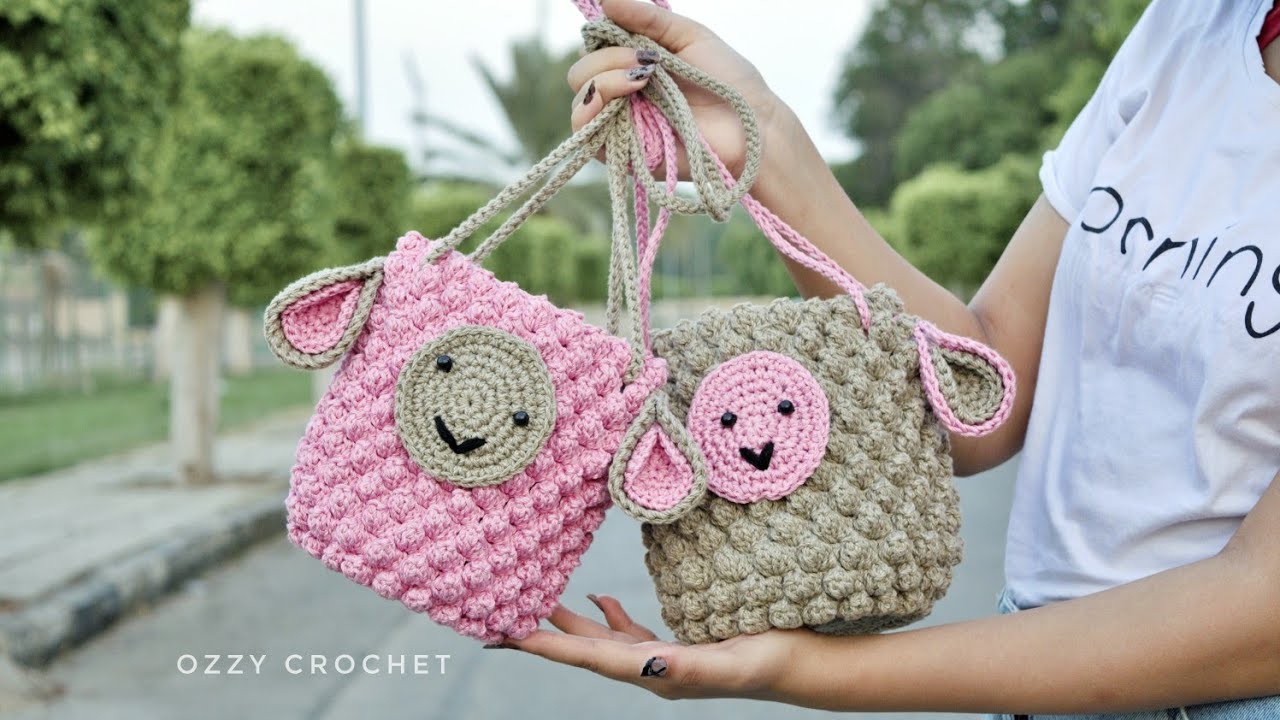 كروشيه شنطة علي شكل خروف _ شنطة أطفال  _ غرزة الحمصة _  Ozzy Crochet