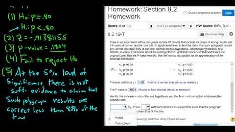 Hypothesis Test for a Population Percentage using the P-Value Method and StatCrunch