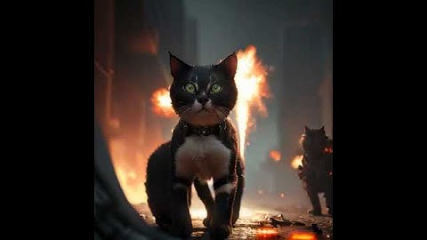 Cat Cute Feline Mouse Catcher Mortal Wombat surrounded by explosions in a Cyberpunk city Mecha Mech