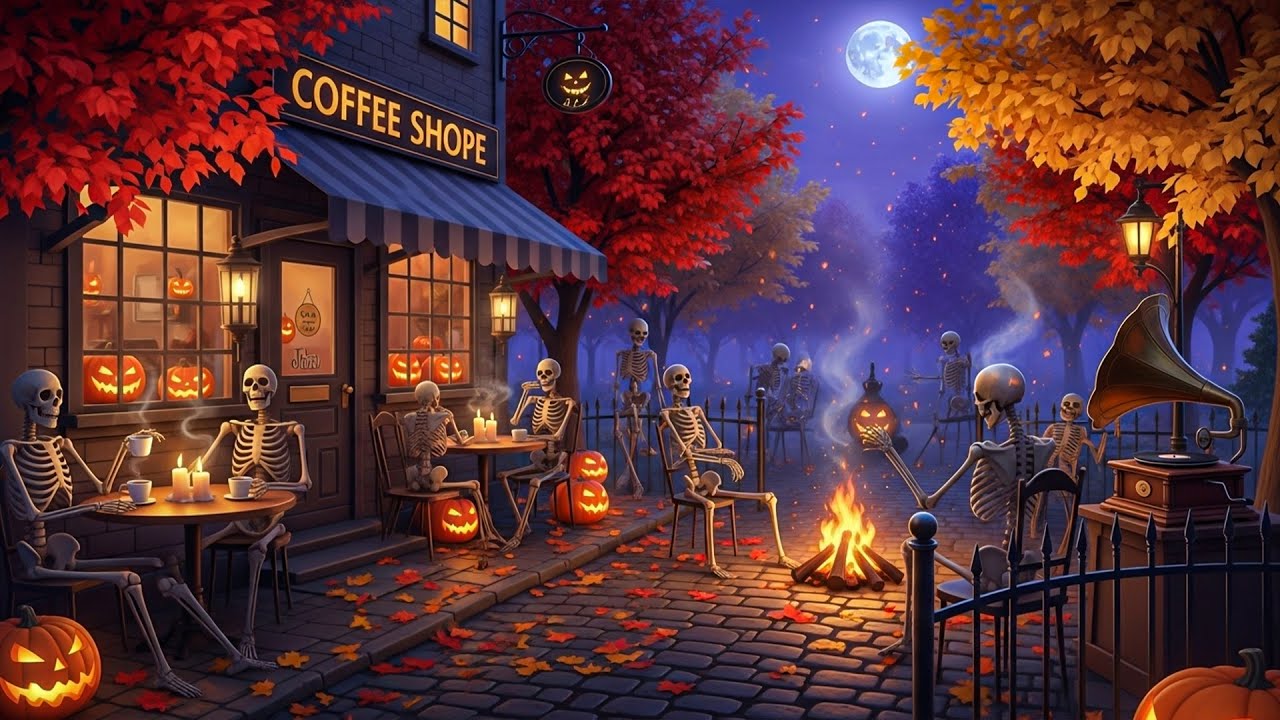 Autumn Night Jazz Village 🎃🍂 Relaxing Halloween Jazz for a Cozy Evening