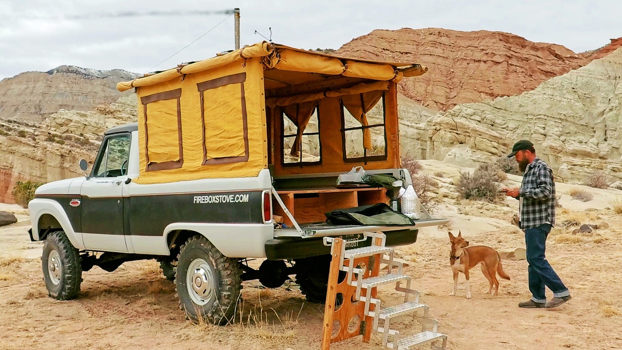 Old 4x4 Hot Tent Camper Camping with Maggie Testing G2 Firebox HEX-STOVE/GRILL/CAMPFIRE-KIT