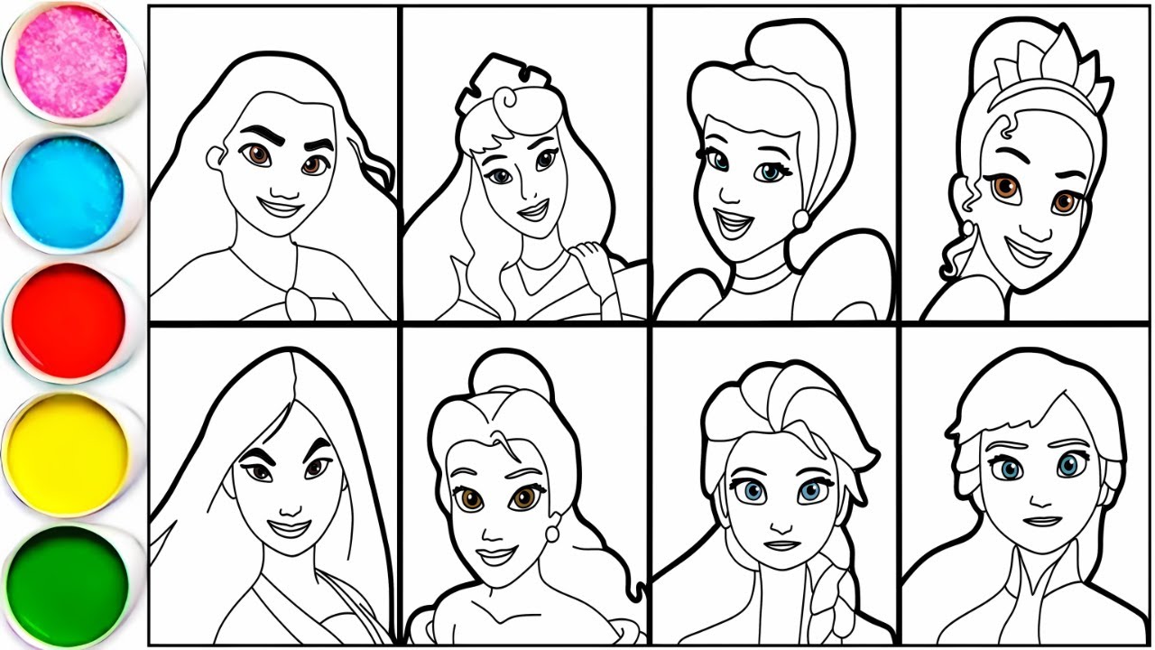 How to draw Princesses Disney - Moana, Aurora, Cinderella, Tiana, Mulan, Belle, Elsa and Anna
