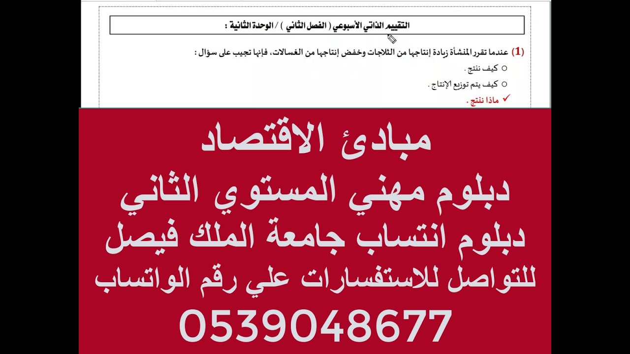 الفصل الثاني الوحدة الأولي مقرر مبادئ الاقتصاد دبلوم انتساب المستوي الثاني جامعة الملك فيصل عن بعد