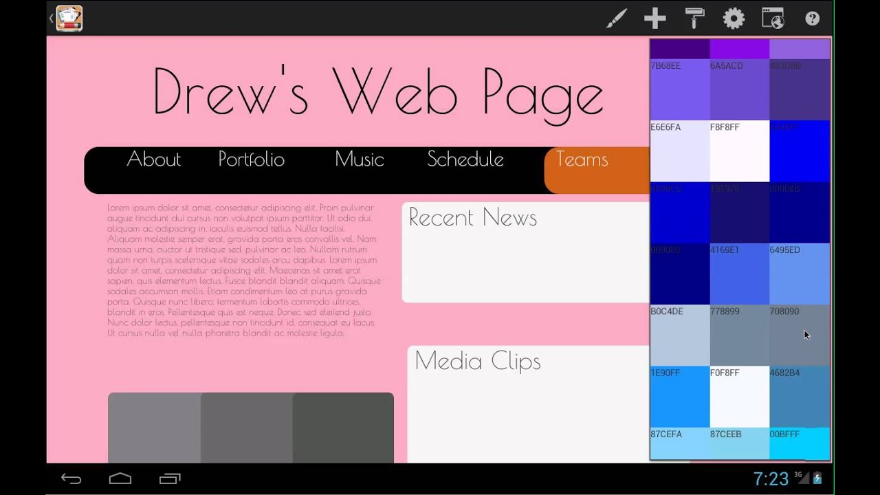 Change page background color - Creating web page on an Android tablet