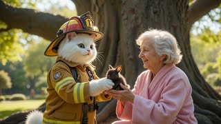👨‍🚒 Brave Fireman Cat Rescues a Tiny Rabbit! 😺🐰 | Fluffy Animal Adventures (AI-Generated Story)