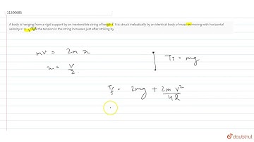 A body is hanging from a rigid support by an inextensible string of length l. It is struck inela...