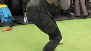Band Glute activation/warmup ~ staggered duck-walk + lateral side steps