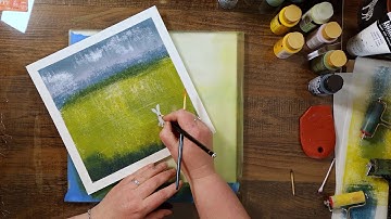 Abstract landscape monotype without a press - easy printing you can do at home - time lapse