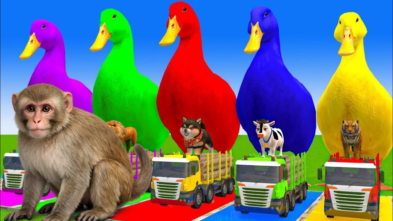 Игра «Длинная горка» со слоном, гориллой, буйволом, бегемотом, тигром, 3D-игра с животными, забав...