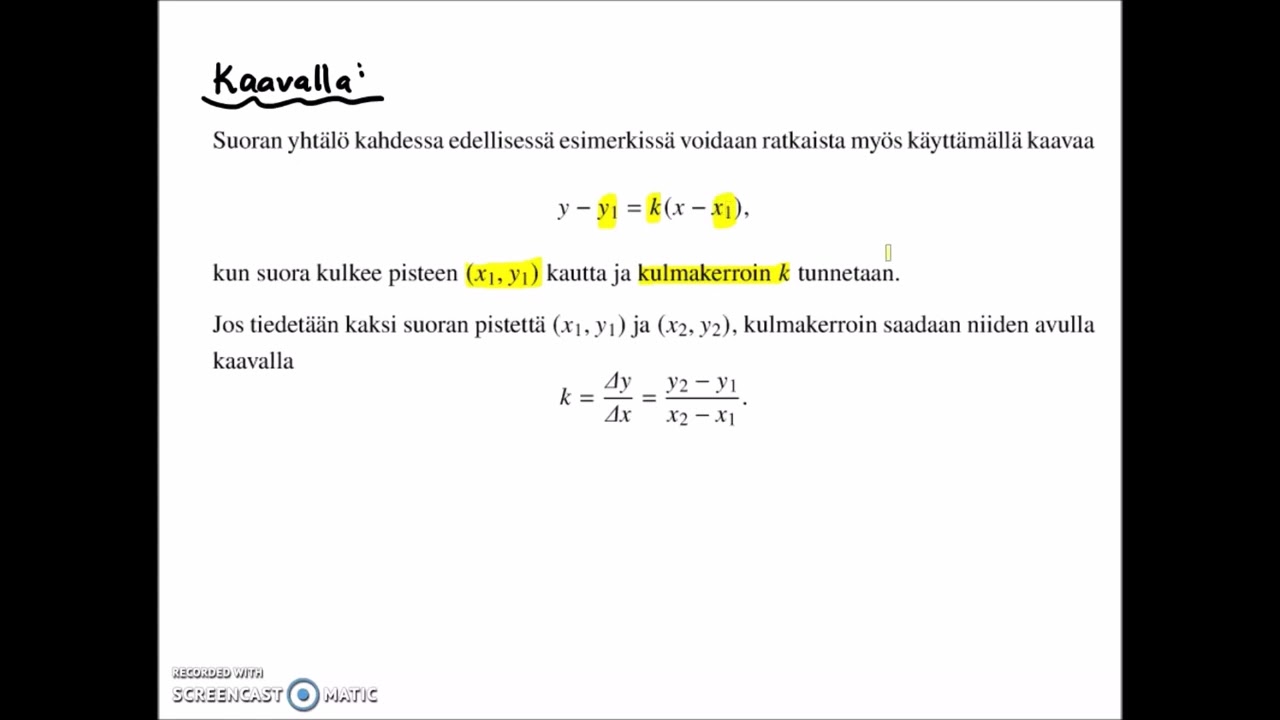 Suoran yhtälö laskemalla