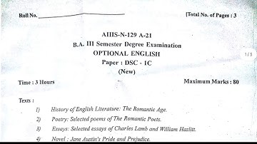 BA 3rd sem Optional Additional English Gulbarga University question paper 2021 Bachelor of Arts CBCS
