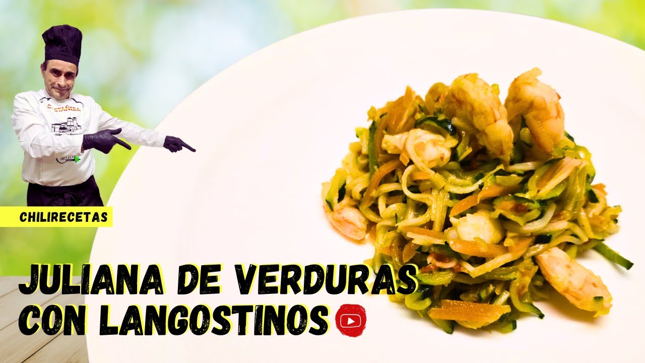 Juliana de verduras con langostinos | Receta ligera, rápida y llena de sabor