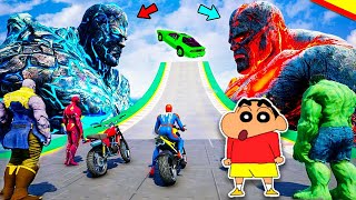 GTA-5: GOD TITANS vs SHINCHAN & AVENGERS Army (MEGA RAMP Jump Challenge)999% #4 (GTA 5 mods)