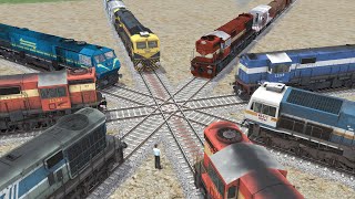8 Diesel Trains on Diamond Crossing | Crossing Each Other - BeamNG.Drive