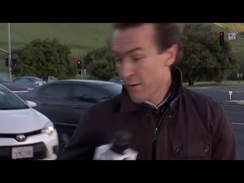 Reporter Nearly Hit by a Car While Live On Air - YouTube