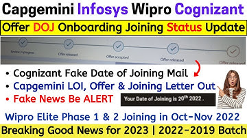 Capgemini Infosys Wipro Cognizant TCS Offer, Onboarding Joining Check Latest Status Update 2023-2019