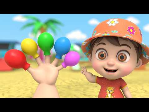 Finger Family Beach Party Song | Colours with Animals | Nursery Rhymes for Kids