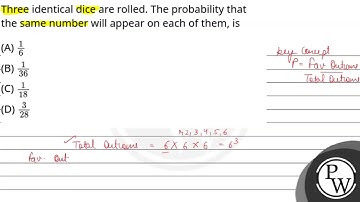 Three identical dice are rolled. The probability that the same number will appear on each of the....