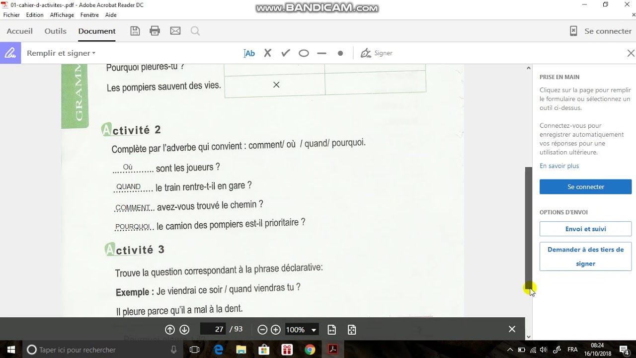 page 30 et 31 cahier d'activité 5ap ...la phrase interrogative et les adverbes interrogatifs